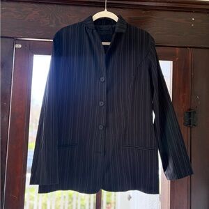 Courtenay Womens Blazer Jacket Navy Blue Pinstripe Medium